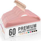 HOUSE DAY Pink Velvet Hangers 60 Pack, Premium Non-Slip Felt Clothes, Sturdy Heavy Duty Coat, Durable Hangers for Suits, Space Saving with No Hanger Mark, 360° Swivel Rotating Rose Gold Hook