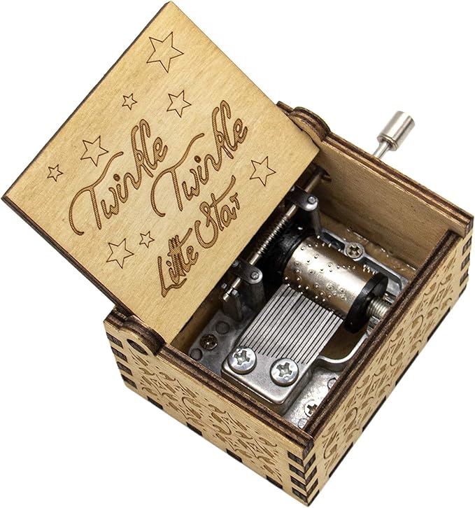 AUEAR, Wooden Hand Crank Twinkle Little Stars Music Box Vintage Handmade Best Gift for Friends