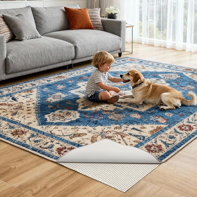 Songrey Non-Slip Rug Pad 2x3 FT, Extra Thick Carpet Pads for Hard Surfaces, Prevents Sliding and Secures Rugs, Provides Floor Protection with Comfort Cushioning