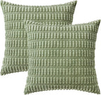 MIULEE Pack of 2 Spring Corduroy Decorative Throw Pillow Covers 18x18 Inch Soft Boho Striped Pillow Covers Modern Farmhouse Home Decor for Summer Sofa Living Room Couch Bed Sage Green