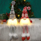 Juegoal 2 Pack Lighted Christmas Gnomes with Dangling Legs, 19.5Inch Handmade Scandinavian Swedish Tomte, Battery Operated Winter Tabletop Christmas Decorations Collectible Figurines