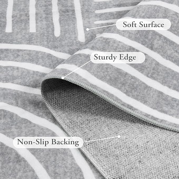 Lahome Abstract Washable Rugs, Soft Area Rugs 4x6 Non-Slip Grey Rug for Bedroom Entryway, Ultra-Thin Living Room Rugs Modern Throw Carpet for Nursery Kitchen(4'x6',Gray)