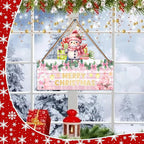 1PCS Merry Christmas Wall Hanging Sign, Pink Wooden Sign for Front, Chrismas Theme Welcome with Snowman, Perfect for Winter Farmhouse Garden Porch Wall Decor (Christmas Door Sign)