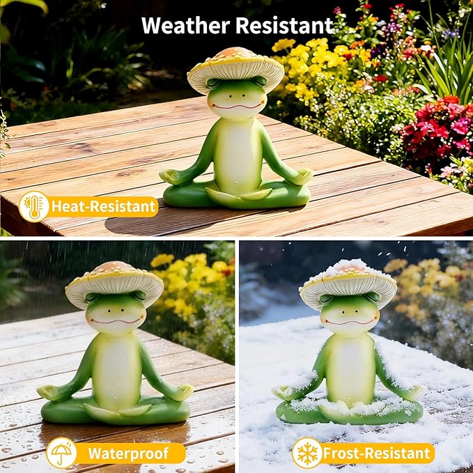 Meditation Mushroom Resin Statues – Cute Yoga Mushroom Figurines for Desk, Home, Office & Garden Decor – Zen Resin Sculptures for Living Room, Patio, Tabletop & Backyard (1 Pack, Frog)