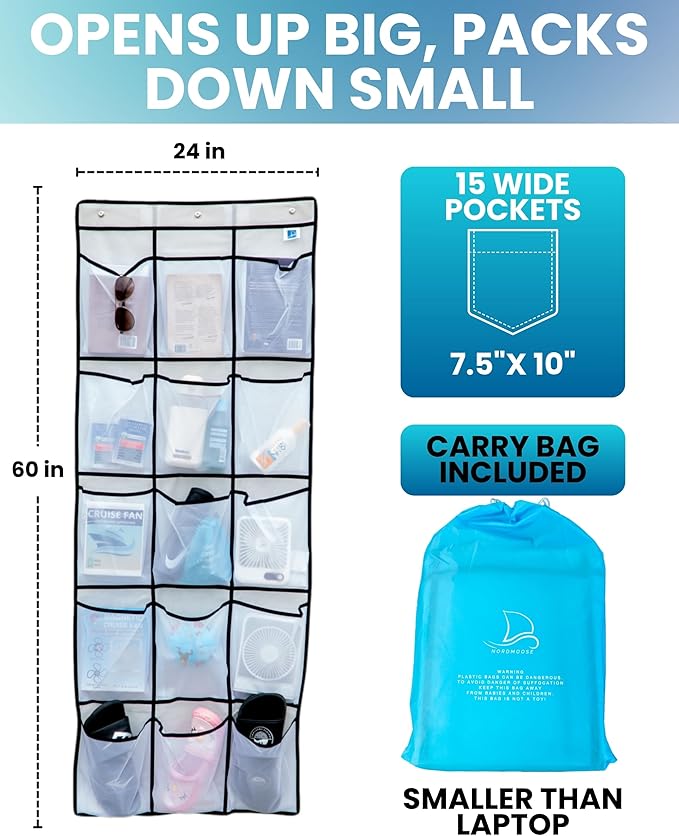 Cruise Ship Magnetic Door Organizer, Over The Door Organizer For Cruise Ships, Magnetic Shoe Rack - 3 Strong Anti-Scratch Magnets - Large Durable Pockets To Store Cruise Essentials 2026
