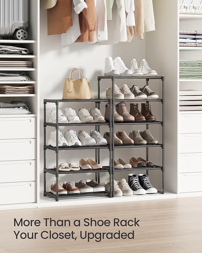 SONGMICS Shoe Rack, 10-Tier Shoe Organizer, Metal Storage Shelf, Upright or Upside Down, for 11-22 Pairs, for Entryway, 11.8 x 17.7 x 68.5 Inches, Black ULSA25BK