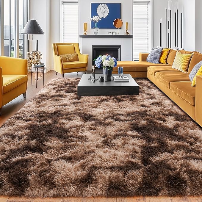 Rugs for Living Room 5x7, Soft Shaggy Modern Shag Area Rug for Bedroom, Upgrade Non-Slip Plush Fluffy Carpet for Kids Boys Girls Room Home Decor Aesthetic, Tie-Dyed Brown