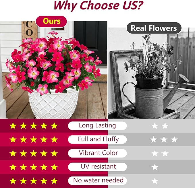 Fake Artificial Flowers for Outdoors 6 PCS Azalea Bouquet Silk Flowers for Outside UV Resistant Faux Flowers Plants for Outdoor Planters Realistic Spring Home Front Door Patio Garden Porch Decor