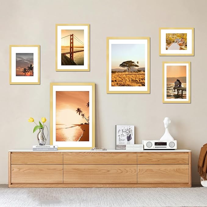 14x20 Picture Frame 3 Pack - Gold Poster Frame Display Pictures 11x17 with Mat or 14 x 20 Without Mat for Wall Hanging Horizontal and Vertical