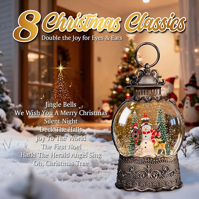 Snowman Christmas Snow Globes, 10.24" Electric Light up Snow Globe Christmas, 8 Festive Songs 6H Timer & Dual Power, Musical Snowglobes Christmas Decorations Indoor Xmas Snowglobe Ornament