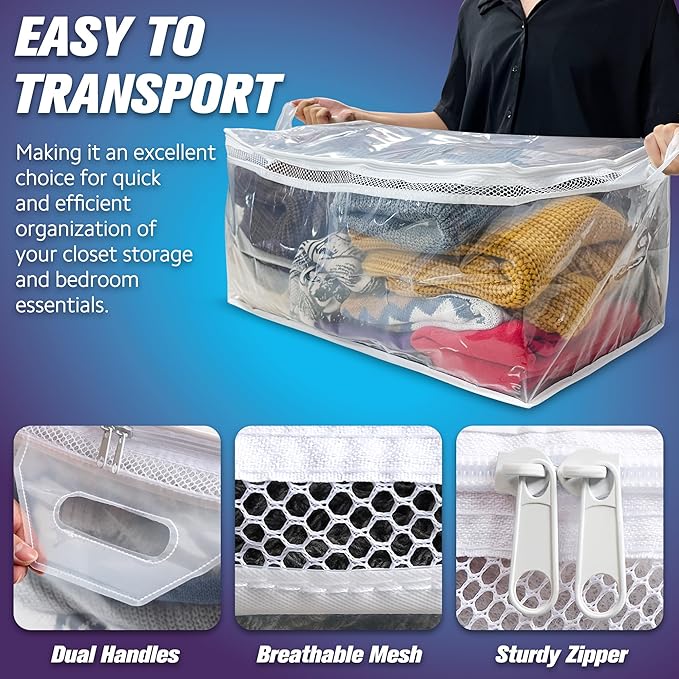 HIBAG 20 Gallon Large Storage Bag for Clothes, Zipper Clothing Storage Bag, Clear Organizer with Reinforced Handles, for Comforters Blankets Pillows Bedding (1 Pack)