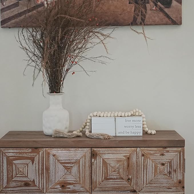 Decorative Books for Home Decor, Wooden Faux Book for Decoration, Farmhouse Stacked Display Books (Live More Worry Less)