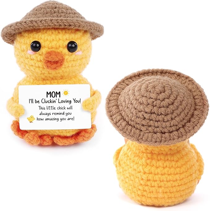 Valentines Gifts for Mom, Handmade Crochet Emotional Support Chicken, Birthday Gifts for Mom, Women, Mother in Law, Cute Chicken Desk Decor, Funny I Love You Stocking Stuffers for Moms