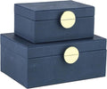 HofferRuffer Faux Leather Jewelry Boxes, Decorative Boxes Storage Accessory Organizer with Gold Hardware Decor, Classic Vegan Leather Set of 2 Pieces (Navy Blue)