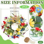 6 PCS Small Spring Floral Kitchen Cabinet Wreath Mini Artificial Sunflowers Daisy Wreath for Front Door with Burlap Ribbon Wide Flower Hanging Farmhouse Wreaths for Porch Wall Window Decor