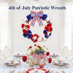 250th Anniversary Lighted Patriotic Wreath for Front Door 22 Inch 4th of July Artificial Red White and Blue Rose Wreath with Oversized Bow American Flag Wreaths for Memorial Day Independence Day Decor