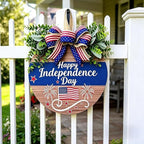 4th of July Wreaths Decorations for Front Door with Large Bow, USA 250th Anniversary Merchandise, Independence Day & Summer Patriotic Decorations for Garden & Patio (Color-Day)