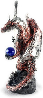Ain't it Nice Dragon Statue with Medieval Dragon Sword and Crystal Ball Collectible Dragon Figurine Fantasy Medieval Dragon Décor, Red 4(L) 2(W) 7(H) inches