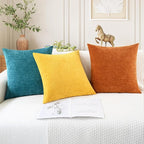 CaliTime Throw Pillow Covers Decorative 16 X 26 Inches Pack of 2 Cozy Chenille Cushion Cases for Couch Sofa Bed Living Room Home Mustard Yellow