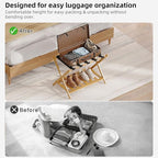Full Assembled Luggage Rack Set of 2, Bamboo Luggage Holder Rack for Guest Room, 26.77" L Folding Suitcase Stand with 5 Nylon Straps & Storage Shelf for Bedroom Hotel (2 Pack - Natural)