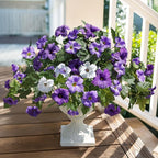 HyeFlora Artificial Flowers for Outdoors 2PCS Spring Faux Morning Glory Look Real Silk Flowers for Outside Planter UV Resistant Fake Flowers for Home Garden Balcony Yard Porch Deco Purple