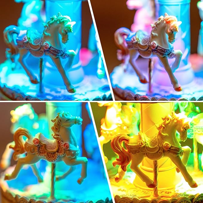 Elegant Blue Carousel Music Box,Handcrafted Rotating Horses & Floral Details Musical Figurine, for Birthdays,Christmas,Valentine's Day,Birthday,Home Décor,Plays You are My Sunshine Tune
