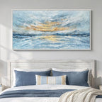 Large Framed Blue Gold Abstract Wall Art for Living Room, Horizontal Coastal Canvas Prints Paintings Artwork for Walls, Modern Ocean Landscape Pictures Wall Decor for Bedroom Dining Room Office 30x60