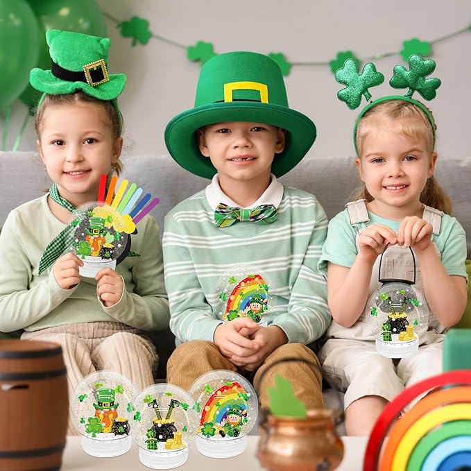 12 Set St. Patricks Day Glitter Snow Globe DIY Craft Kits, Clear Plastic Snow Globe Irish Party Crafts Kit for St. Patricks Day Party Favor Supplies Toddler Classroom Activities Gifts(St. Patricks)