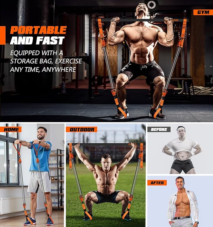 Pilates Bar Kit with Resistance Bands, Heavy Duty Pilates Equipment for Men, Training Bands with Handles for Legs, Hip, Back, Arm, Abs, Chest, Shoulders, Portable Home Gym Workout Equipment