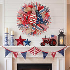 24Inch 4th of July Wreath, Patriotic Burlap Wreath for Front Door,Stripe and Stars Wreaths for USA 250th Anniversary, Memorial Day American Flag Printed Decorations for Outdoor (Wreath-2)