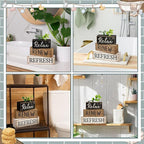 Moucuny 4 Pcs Bathroom Shelf Decor Sign Farmhouse Bathroom Decor and Accessories Rustic Eucalyptus Leaves Block Sign Gift Relax Renew Refresh Farmhouse Table Centerpiece for Home Office Toilet
