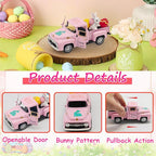 Pink Easter Decorations - Mini Farmhouse Vintage Metal Truck with Easter Eggs & Bunny, Pink Spring Farm-Style Pickup Decor for Table Tiered Tray Home Kitchen Office Keepsake Gifts