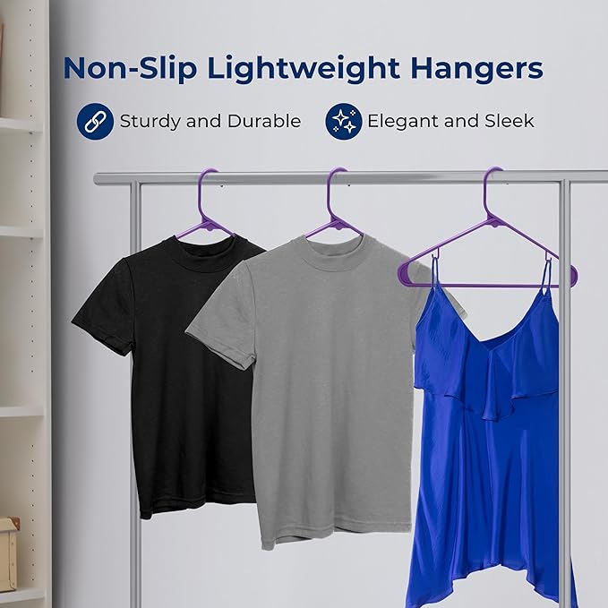 SereneLife Premium 20 Pack Plastic Hangers, Lightweight, Durable, Space Saving Clothes Organizers, Suitable for Shirts, Sweaters, Hoodies, Dresses, Kids Clothes, Good for Home Organization (Purple)
