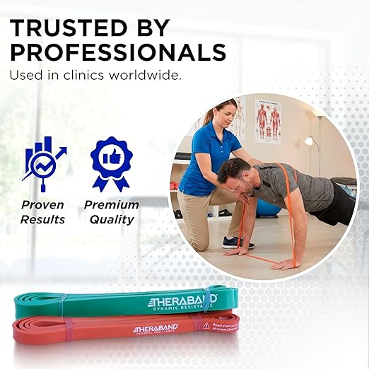 THERABAND High Resistance Bands, Set of 2 Elastic Super Bands for Improving Flexibility, Injury Rehab, & Full Body Workouts, Heavy Duty Stretch Bands for Lifting, 1 Light & 1 Medium Band