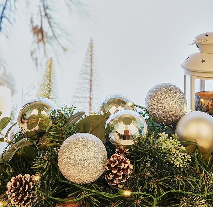 Emopeak 12Pcs Christmas Balls Ornaments for Xmas Christmas Tree - 4 Style Shatterproof Christmas Tree Decorations Hanging Ball for Holiday Wedding Party Decoration (Silver, 3.2"/8CM)