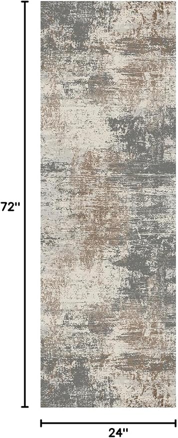 Ciicool 2x6 Washable Runner Rug, Modern Abstract Hallway Rugs Runner, Non-Slip Thin Accent Rug Lightweight Gray Brown Print Distressed Carpet for Laundry Entryway Bedroom Kitchen Bathroom Indoor