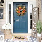 WANNA-CUL 24 Inch Spring Fall Wreaths for Front Door,Fall Wreath with Orange Hydrangea&Peony and Dahlia -Fall Decoration for Home-Fall Decor Door Wreath for Valentines Day,Mothers Day,Autumn,Harvest