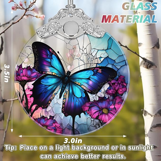 Stained Glass Suncatcher Ornament - Butterfly Christmas Decorations - Christmas Ornaments for Tree - Holiday Present Ideas - Gift Exchange