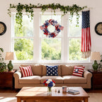 4th of July Wreath Patriotic Wreath 22 Inch Independence Day Wreaths for Front Door with Red White Blue Flag Forsythia Flowers for American Memorial Day Flag Day Indoor Outdoor Decor