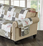 Brilliant Sunshine Rose and Toile Patchwork Couch Armrest 5 Pockets Organizer, Slip Resistant Armchair Caddy, Washable Remote Controls Holder, Storage for Magazine, Tablet, Phone, 35×13", Rose Grey