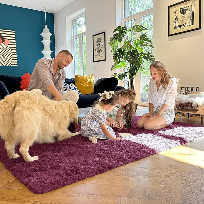 OLANLY 3x5 Machine Washable Small Bedside Rug, Soft Fluffy Shaggy Rugs for Living Room, Bedroom, Indoor Floor Carpet for Kids Girls and Boys, Preppy Dorms, Nursery, Home Decor Aesthetic, Burgundy