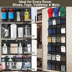 Over the Door Shoe Organizer - Space Saving Shoe Rack for Closet Door with 24 Crystal Clear Pockets and Metal Hooks, Shoe Holder Back of Door Organizers for Shoes, Hanging Shoe Organizer (Black)