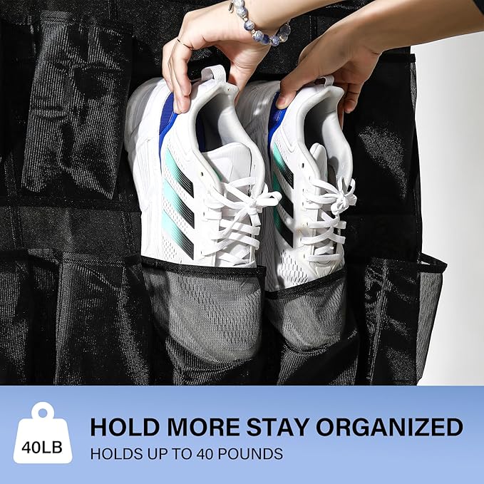 35Large Pockets Over The Door Shoe Organizer, Mesh Pockets Shoe Holder Rack, Capacity hanging shoe organizer，door shoe rack With 4 Metal Hook.