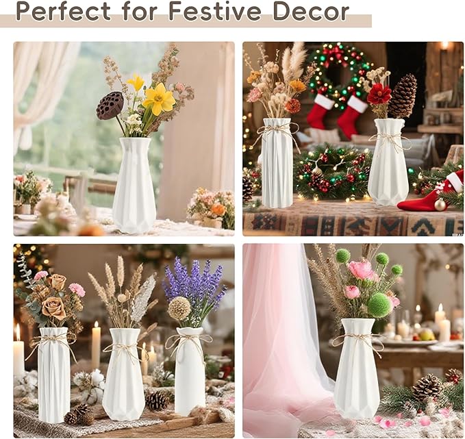 White Ceramic Vase,Modern Ceramic Vases Set of 3,White Tall Flower Vases for centerpieces,Rustic Farmhouse Boho Vase for Table Living Room Bathroom Kitchen Shelf Bedroom Office Party