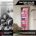 10 Tier Over The Door Organizer - Heavy Duty Hanging Storage Rack with Sturdy Oxford Fabric, Holds 20+ Pairs of Footwear, Boots & Sneakers, Saves 50% Closet Space! (Pink)
