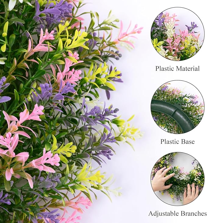 U'Artlines 17" Spring Summer Wreath for Door Green Boxwood Wreath Greenery Hanging Garland for Home Wedding Wall Window Decoration Colorful
