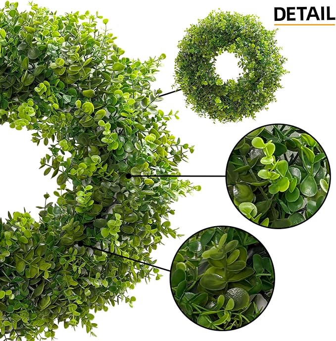 Hiptree 22 Inch Boxwood Wreath for Front Door-Artificial Spring Greenery Indoor Outdoor Wreaths Decorations, Farmhouse Wall Decor-Wedding,Summer, Fall, Winter,Easter, Green All Year Round,DIY Wreaths