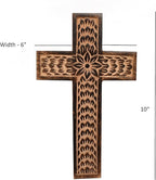 Samhita Mango Wood Wall Cross, Jesus Christ Floral Carving Family Cross Decor,Home Decoration (10" x 6" x 0.5")