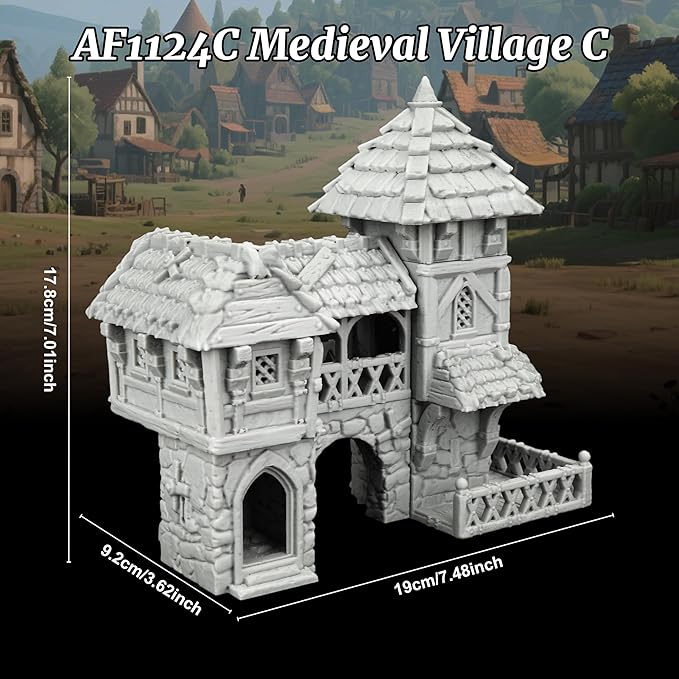 Tudor Style Village Home Tabletop Scenery – 25mm Scale High-Detail Unpainted Terrain for DND Bundle, Dungeons and Dragons RPG Accessory – Medieval Village C AF1124C