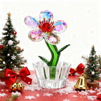 Crystal Peach Blossom Mini Ornament Figurine 2.9 * 1.5in Glass Flower Decoration for Home Office for Mom